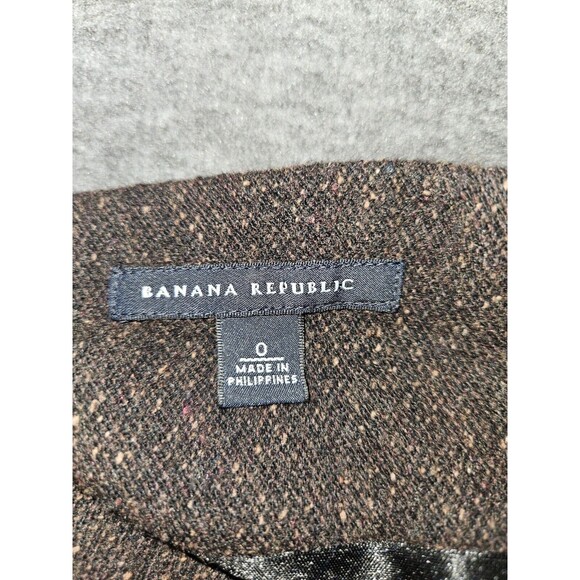 Banana Republic Wool Silk Blend Dress 0 Brown Tweed V-Neck Knee Length Lined - Picture 2 of 8